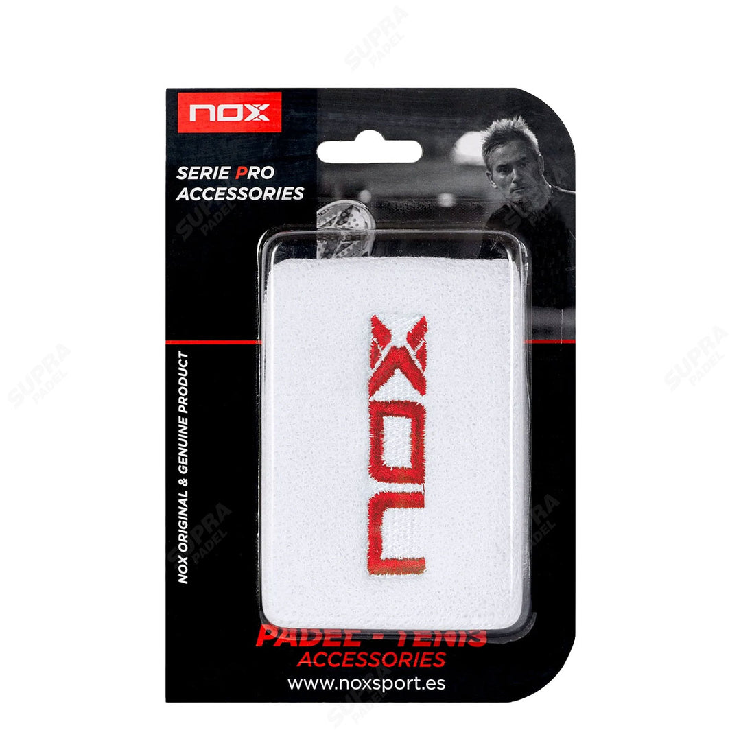 Muñequeras NOX Blancas logo Rojo x 2 unidades